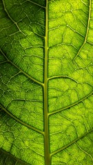 Extreme Macro Close Up Detail of Fresh Green Leaf Texture Showing Intricate Veins and Botanical Structure