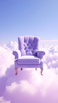 Purple Armchair Floating in Clouds Dreamy Surreal Landscape