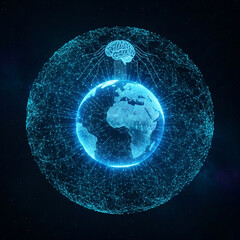 Obraz premium Digital world globe technology illustration with blue light connections