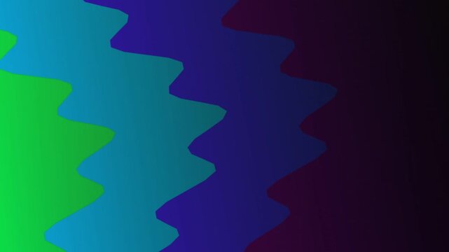 A vibrant zigzag pattern of colorful stripes transitioning from green to blue to purple, viewed from a straightforward perspective