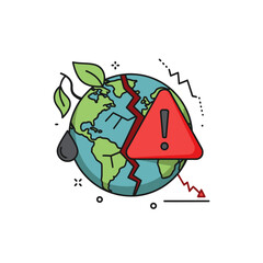 Planet Earth cracking with environmental warning and pollution symbols