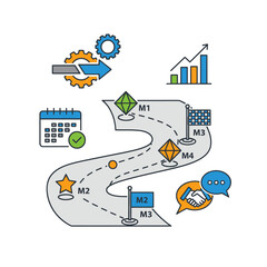 Project management roadmap with business process and success icons
