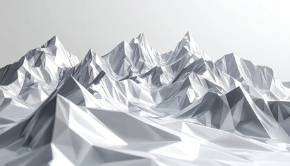 Abstract Low Poly Mountains Landscape with Snow and Ice.