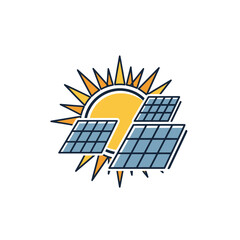 Solar panels and shining sun icon for clean energy