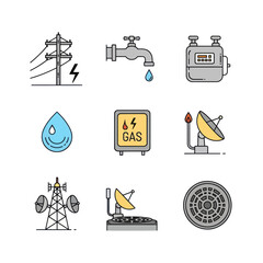 Utility and communication icons set in flat design style