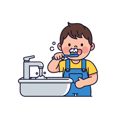 Young boy brushing teeth at bathroom sink daily routine