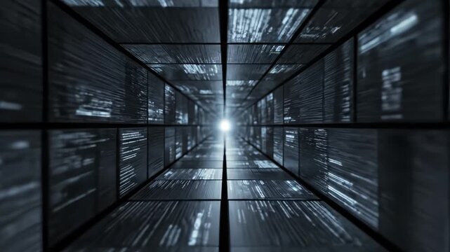 Digital corridor with glowing data streams