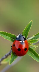 Ladybug on Leaf Closeup Macro Shot.