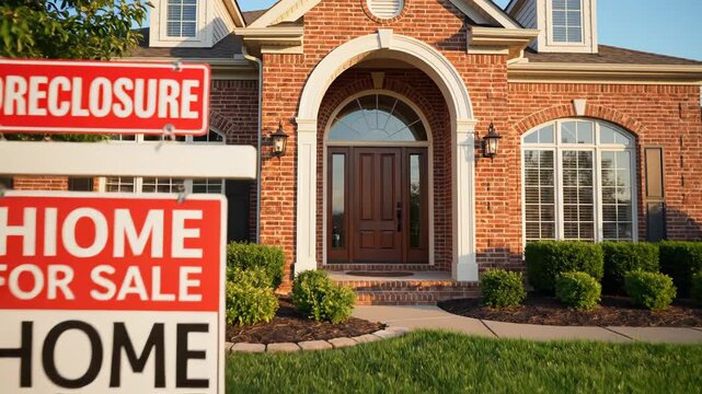 Brick house with foreclosure sale sign
