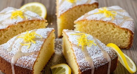 Lemon Cake Slices with Powdered Sugar.