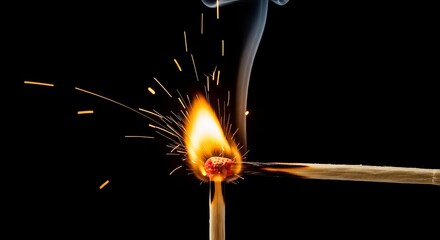 Lit Matchstick with Flames and Sparks.