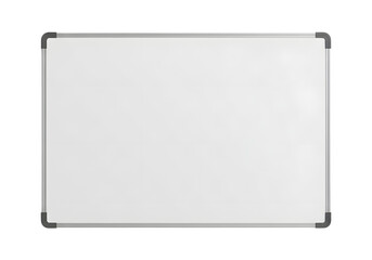 A empty white board or magnetic dry erase board with a silver frame isolated on white or transparent background