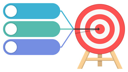 Infographics of your goal, red target with three elements for your icons and text