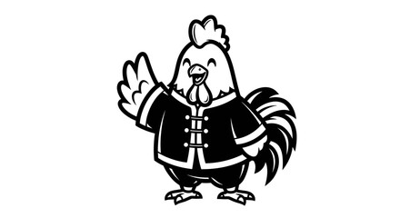 Fototapeta premium Cartoon Rooster Wearing Jacket and Waving 1.