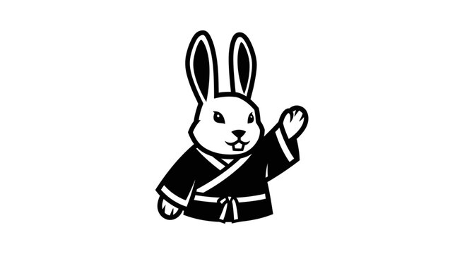 Rabbit Wearing Karate Uniform and Belt.