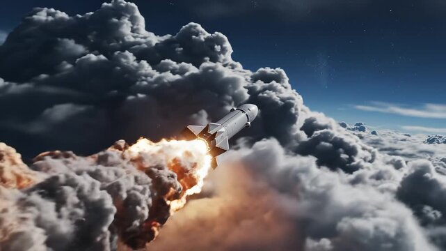 Rocket Launch in Cloudy Sky