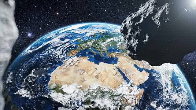 Asteroids near Earth in space