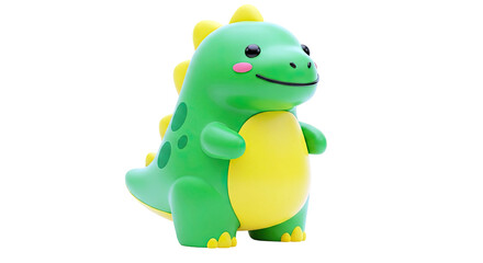 Obraz premium Cute cartoon green dinosaur toy with yellow accents