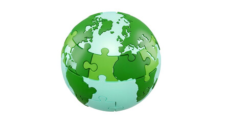 Green puzzle globe with continents on black background