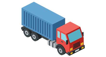 Red Truck with Blue Container Trailer.