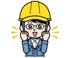 ワクワクしているヘルメットをかぶった現場監督の中年女性