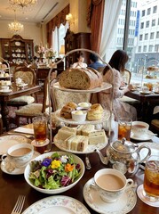 Fototapeta premium Breakfast in a restaurant, served with coffee and croissants