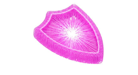 Pink shield with central glow and radial lines against black