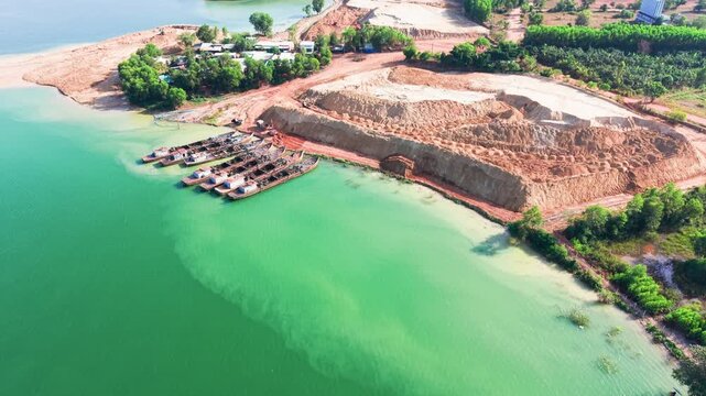 Aerial View Tilt of a Sandhill Near the Tri an Lake in Dong Nai (Vietnam).