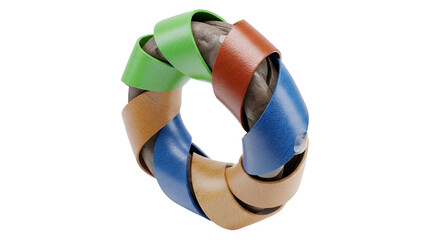 A 3D rendered circle of colorful intertwined bands surrounding core