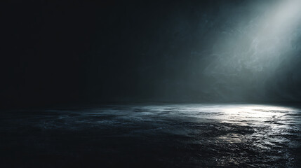 Naklejka premium Dark Moody Scene with Spotlight on Wet Ground abstract