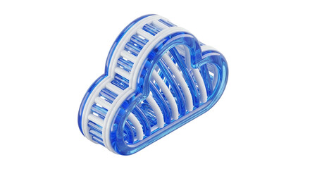 3D Rendered Blue Cloud Icon with Grid Structure on a Black Background