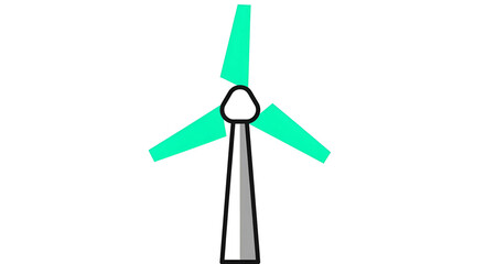 Cartoon wind turbine with teal blades against black background