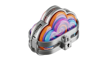 Isometric cloud-shaped structure with colorful swirled interior, locked