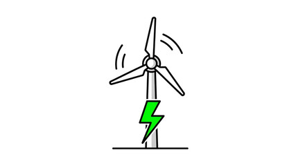 Graphic of a wind turbine generating green energy with lightning bolt