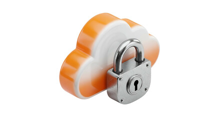 Orange and white cloud icon with a padlock, symbolising secure data