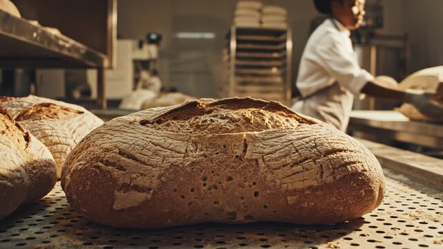 Freshly baked bread in a bakery