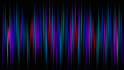 Abstract neon vertical light streaks in blue pink and purple on black background for digital wave technology and futuristic concept