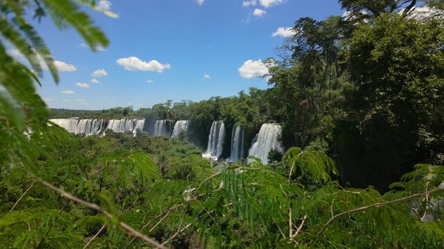 Largest Waterfall In The World - Iguazu Falls On The Argentina-Brazil Border. Aerial Ascending Shot