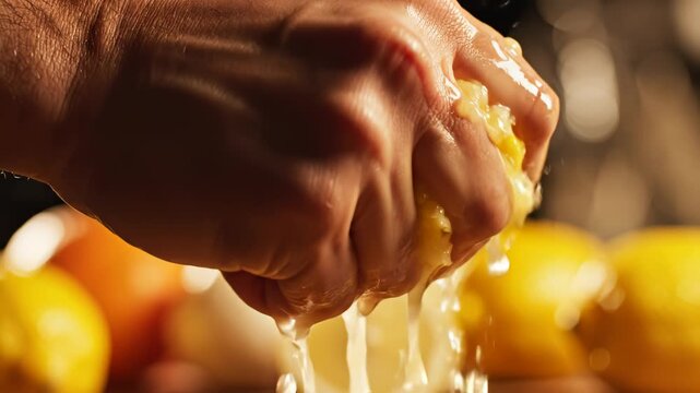 Hand squeezing lemon for juice