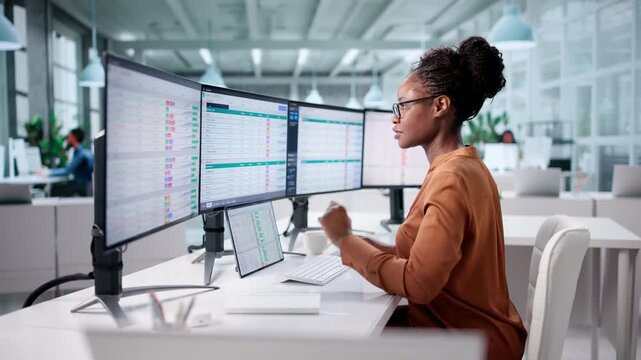 Medical Records Billing In Office. Woman Using Spreadsheet