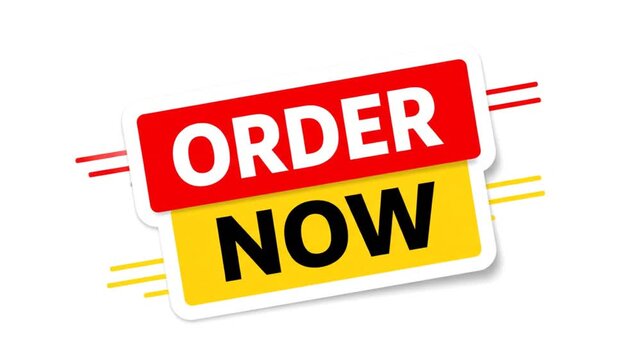 Order Now graphic sticker with bold text on rectangular labels