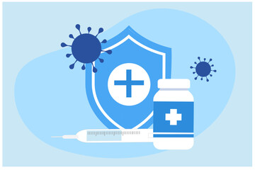 Medical care and health care fro virus protection concept vector illustration