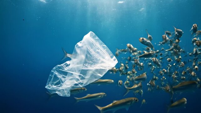 Underwater fish and plastic bag