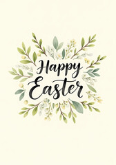 Obraz premium Happy Easter greeting card with floral design and greenery 