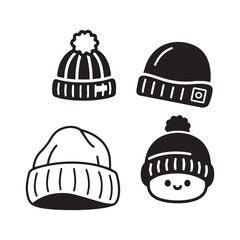 Fototapeta premium Cute Kawaii Winter Beanie Hat Doodles Coloring Page For Kids and Adults.