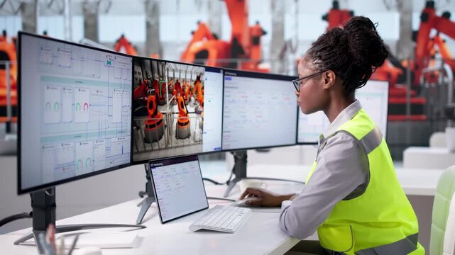 Engineer Using 3D Cad Software In Car Factory Looking At Production Model