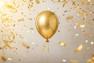 Flying Golden Balloon Border with Soft Confetti