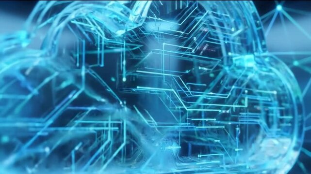Cinematic 4K Abstract Animation of a Digital Cloud Computing Icon Connecting to a High-Speed Global Network