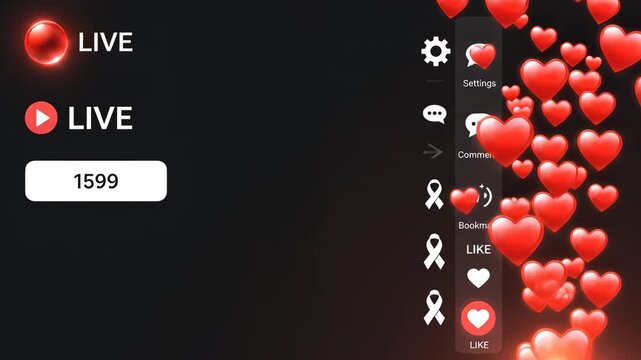 Live stream interface with hearts