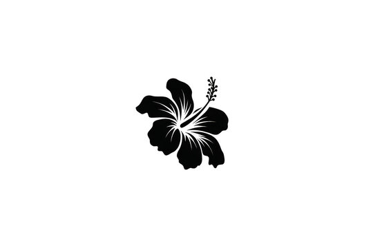 black silhouette of a simple hibiscus flower logo vector icon